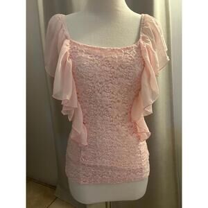 Charlotte Everett Pink Lace Ruffle Chiffon Sleeve Top – Made in Japan